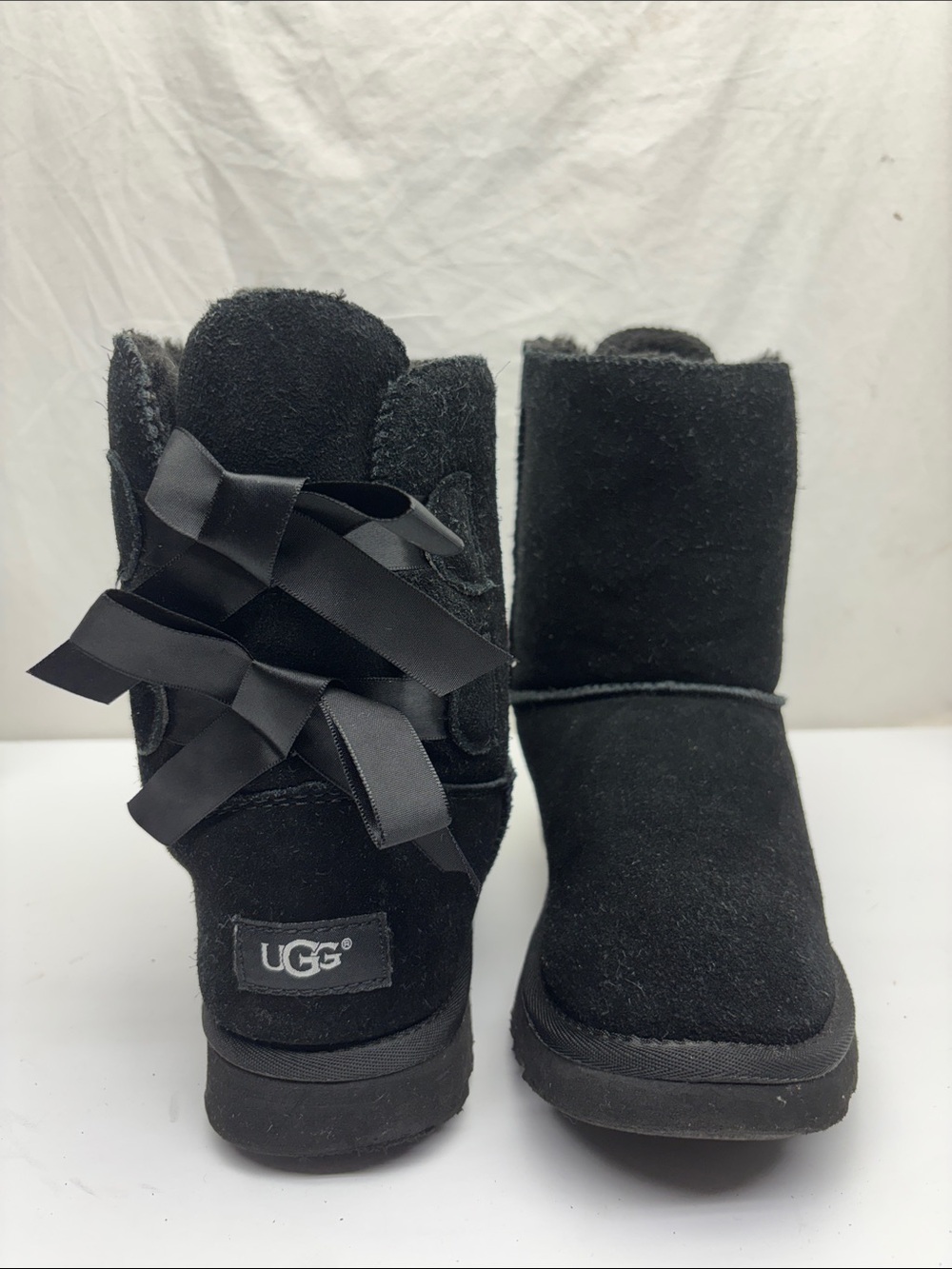 Black Suede Bow-Back Short Boots, SZ 8, box 76